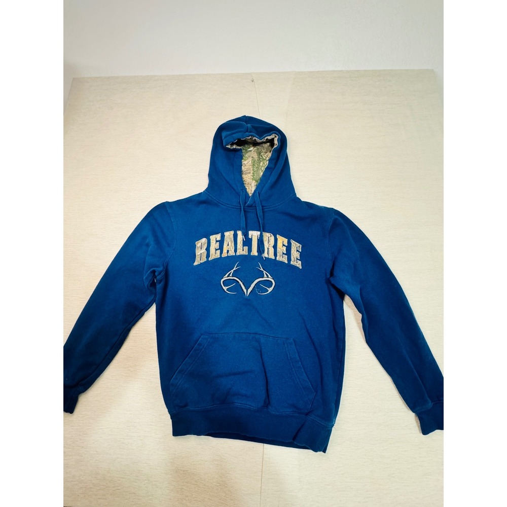 Realtree by Colosseum Mens Blue Camo Lined Logo Hoodie Sweatshirt Small